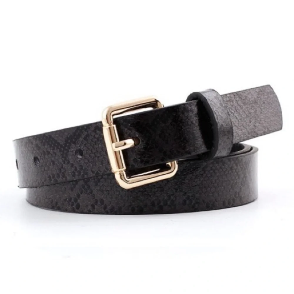 Black Snakeskin Print Belt (U411)